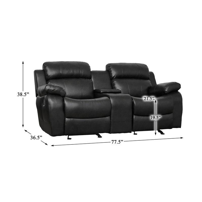Lexicon Marille Faux Leather 2-Piece Manual Reclining Sofa Set in Black