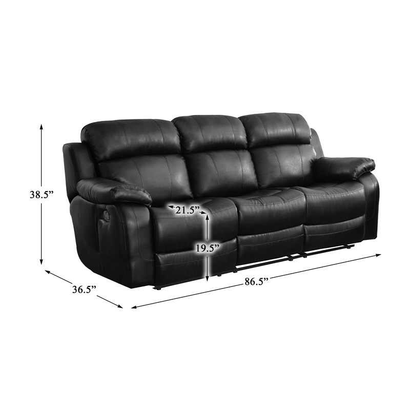 Lexicon Marille Faux Leather 2-Piece Manual Reclining Sofa Set in Black
