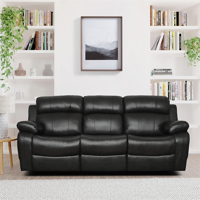 Lexicon Marille Faux Leather 2-Piece Manual Reclining Sofa Set in Black