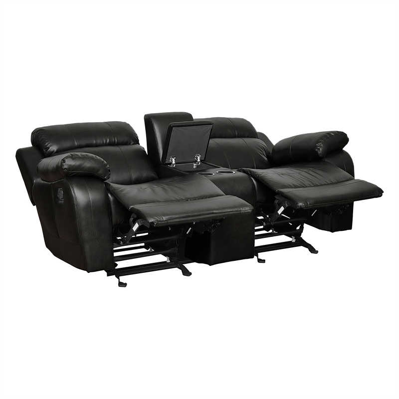 Lexicon Marille Faux Leather 2-Piece Manual Reclining Sofa Set in Black