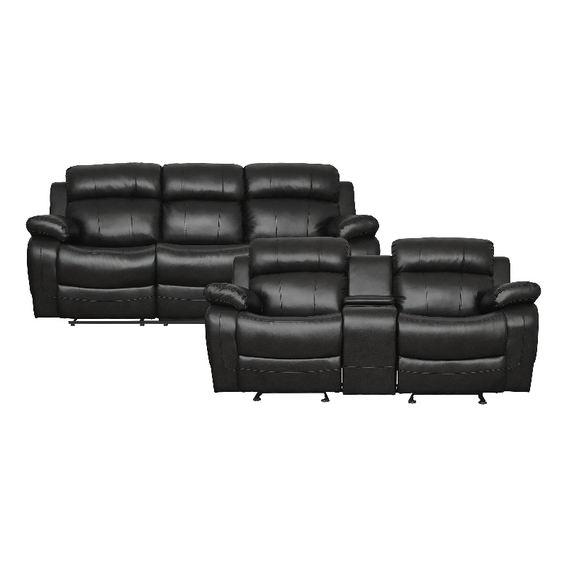 Lexicon Marille Faux Leather 2-Piece Manual Reclining Sofa Set in Black
