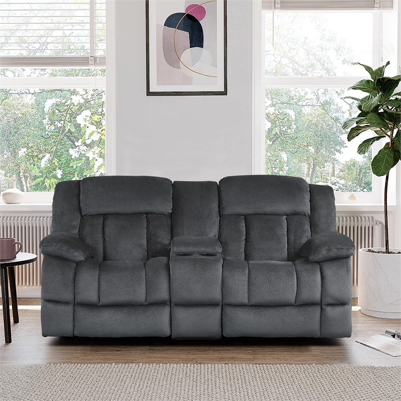 Lexicon Laurelton Microfiber 2-Piece Manual Reclining Sofa Set in Charcoal