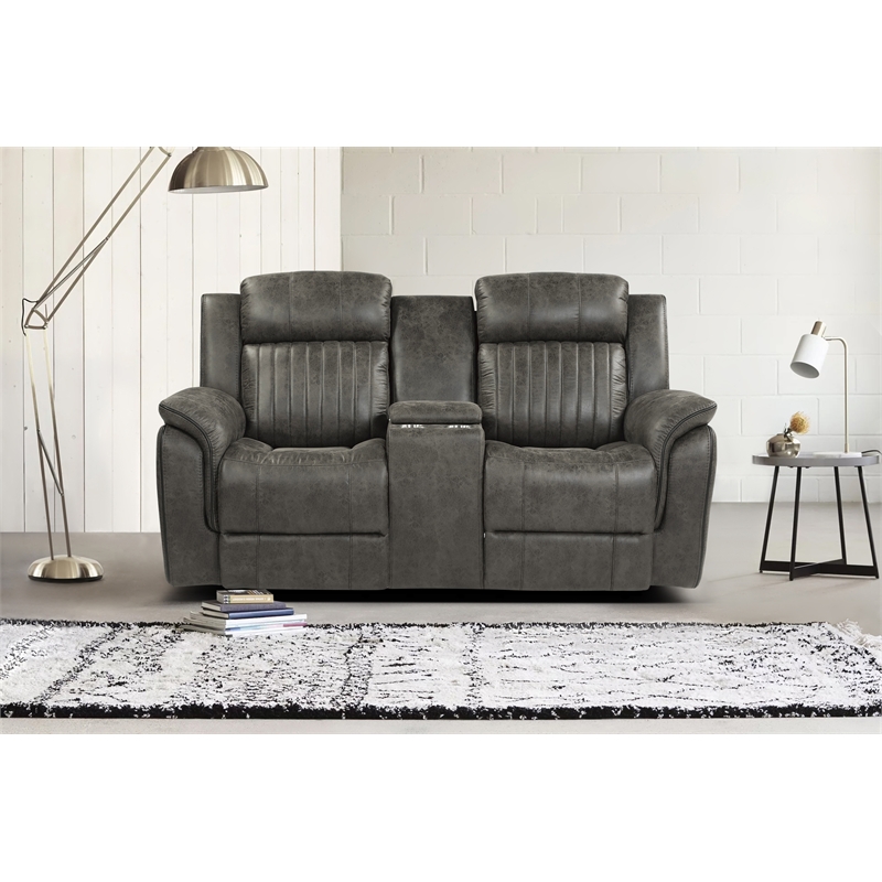 Lexicon Centeroak Microfiber 2-Piece Manual Reclining Sofa Set in Gray