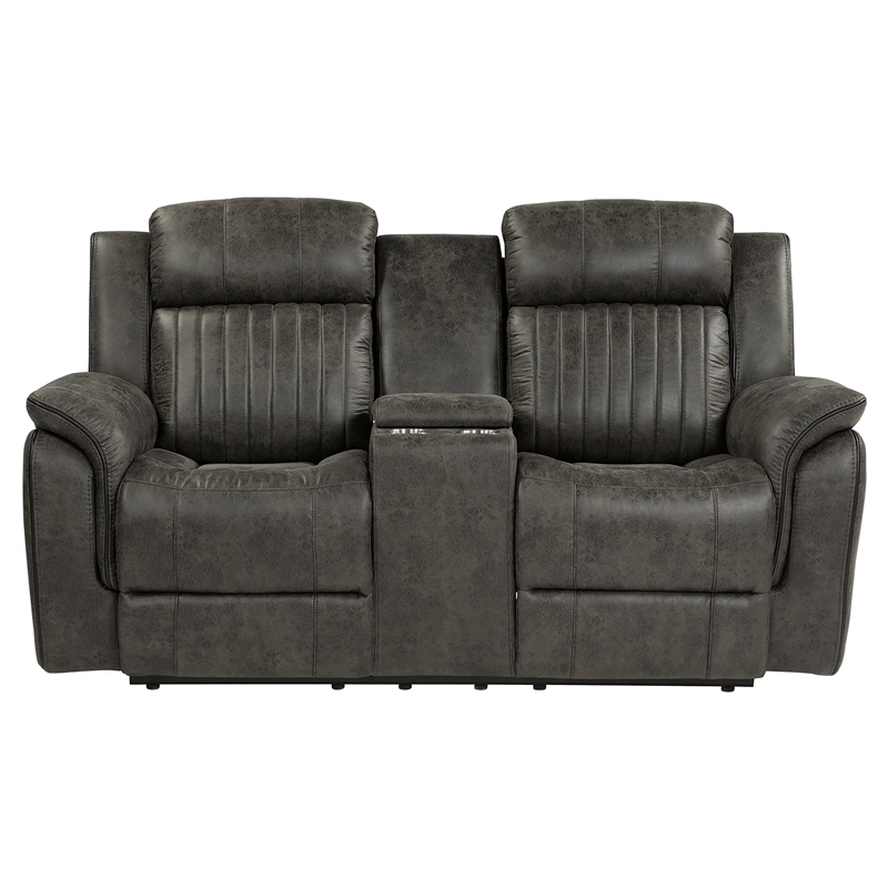 Lexicon Centeroak Microfiber 2-Piece Manual Reclining Sofa Set in Gray