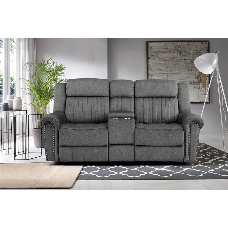 Lexicon Brennen Microfiber 2-Piece Manual Reclining Sofa Set in Charcoal