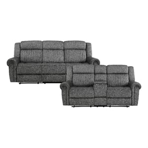 Lexicon Brennen Microfiber 2-Piece Manual Reclining Sofa Set in Charcoal