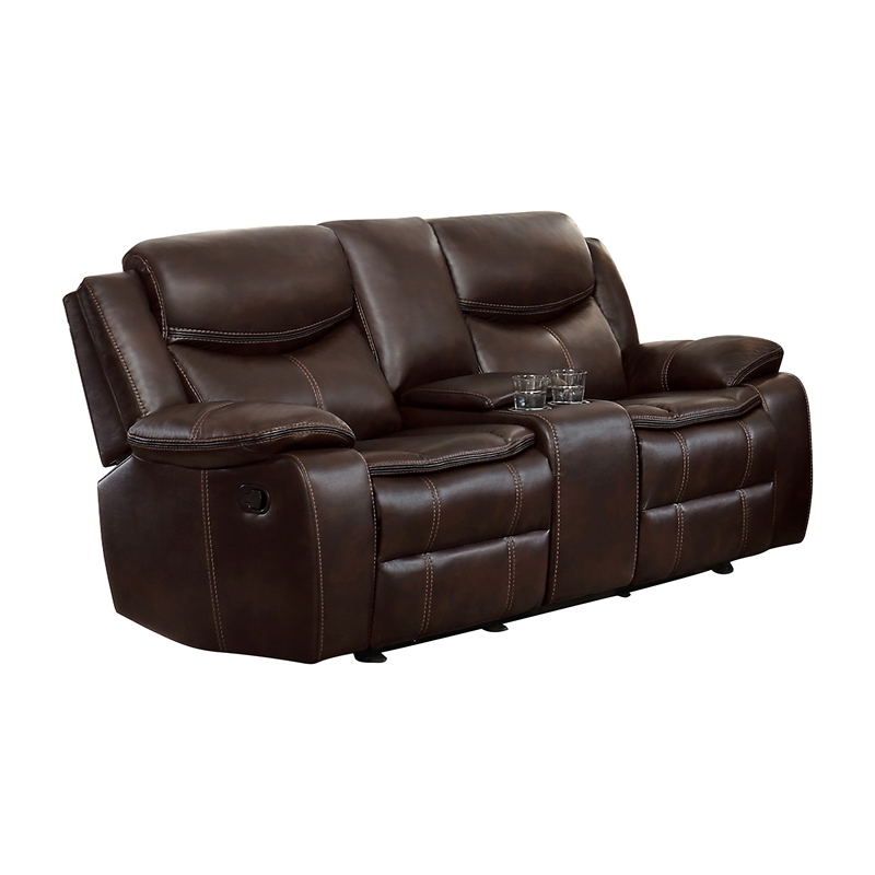 Lexicon Bastrop Faux Leather 2-Piece Manual Reclining Sofa Set in Brown