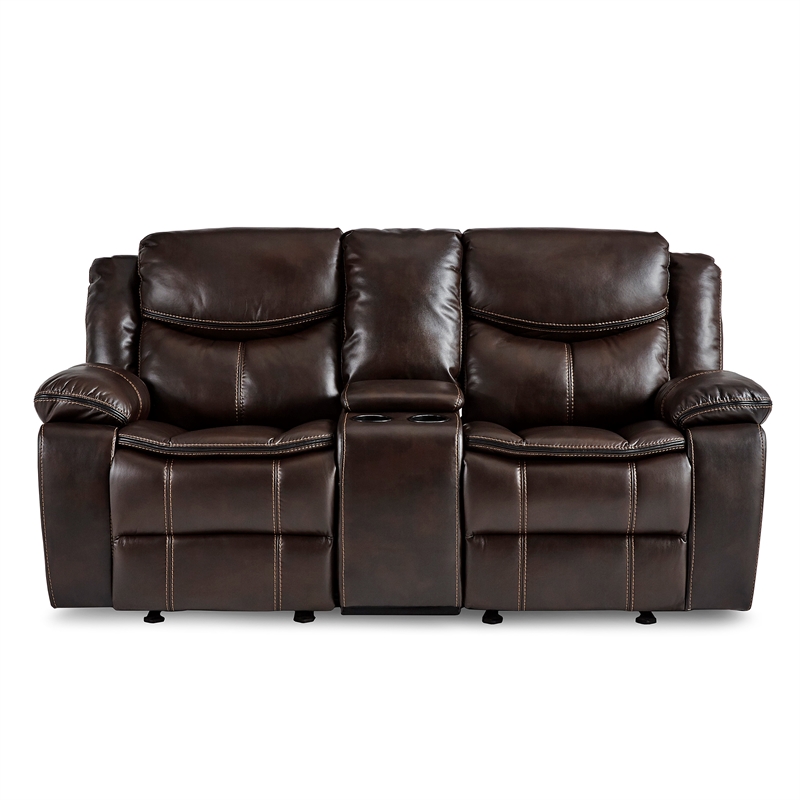 Lexicon Bastrop Faux Leather 2-Piece Manual Reclining Sofa Set in Brown