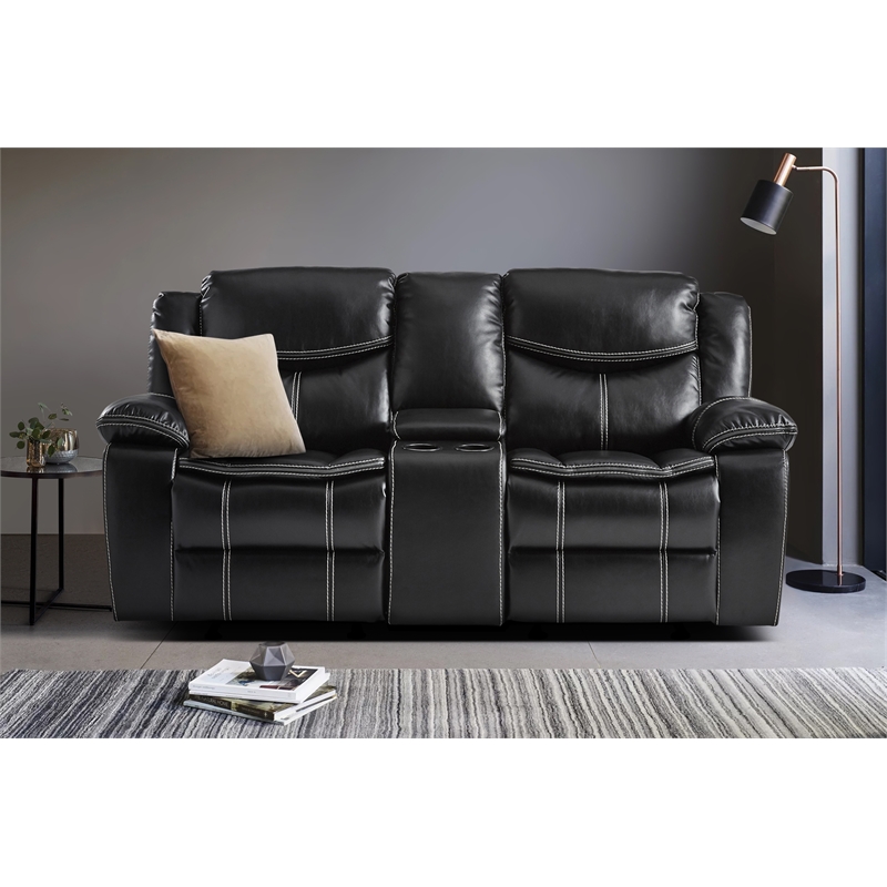 Lexicon Bastrop Faux Leather 2-Piece Manual Reclining Sofa Set in Black