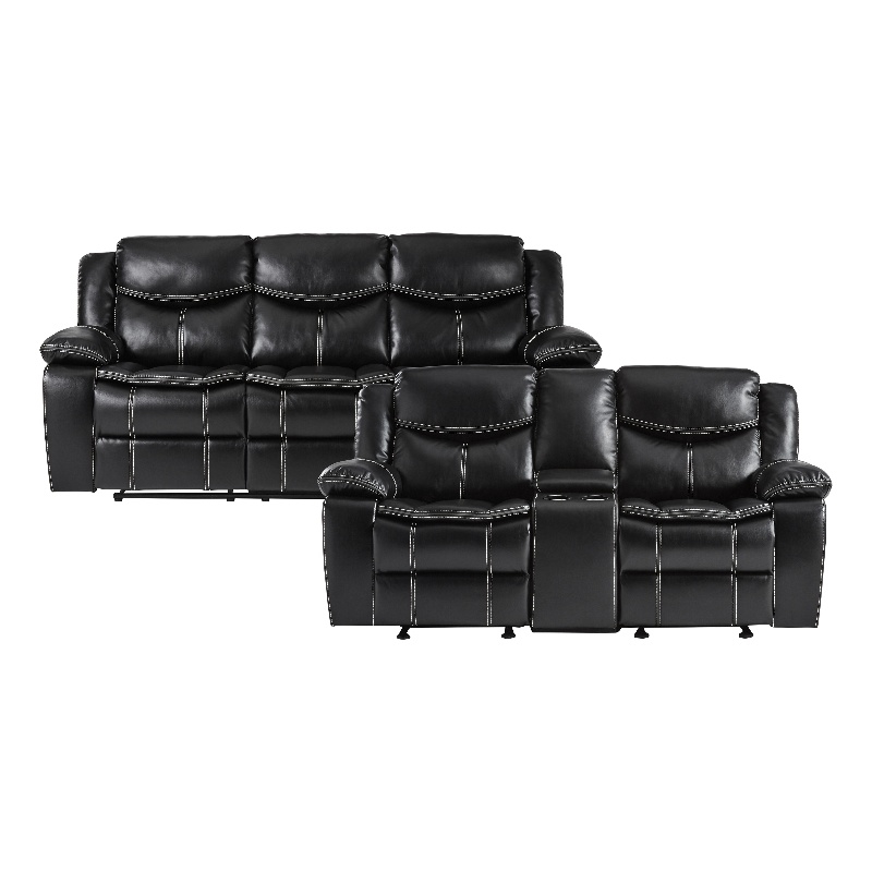 Lexicon Bastrop Faux Leather 2-Piece Manual Reclining Sofa Set in Black
