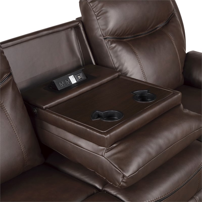 Lexicon Aram Faux Leather 2-Piece Manual Reclining Sofa Set in Dark Brown