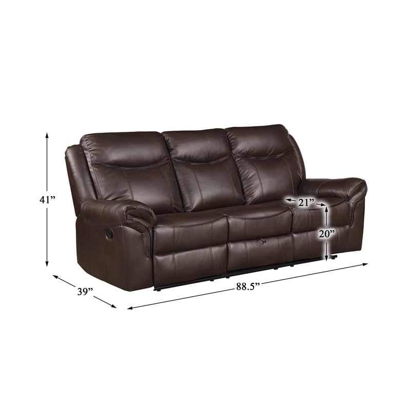 Lexicon Aram Faux Leather 2-Piece Manual Reclining Sofa Set in Dark Brown