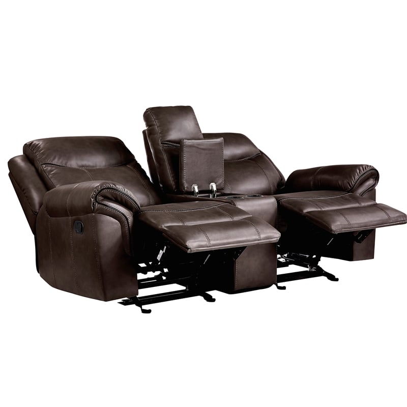 Lexicon Aram Faux Leather 2-Piece Manual Reclining Sofa Set in Dark Brown