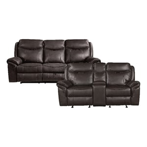 Lexicon Aram Faux Leather 2-Piece Manual Reclining Sofa Set in Dark Brown