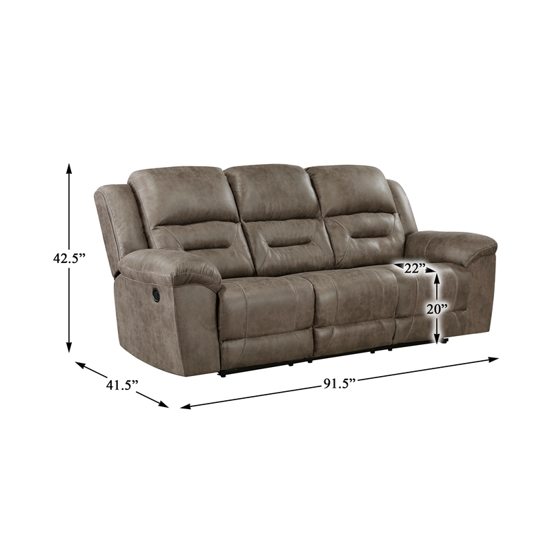 Lexicon Hazen Polished Microfiber Upholstered Double Reclining Sofa in Brown