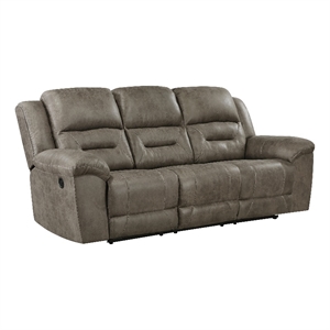 Lexicon Hazen Polished Microfiber Upholstered Double Reclining Sofa in Brown