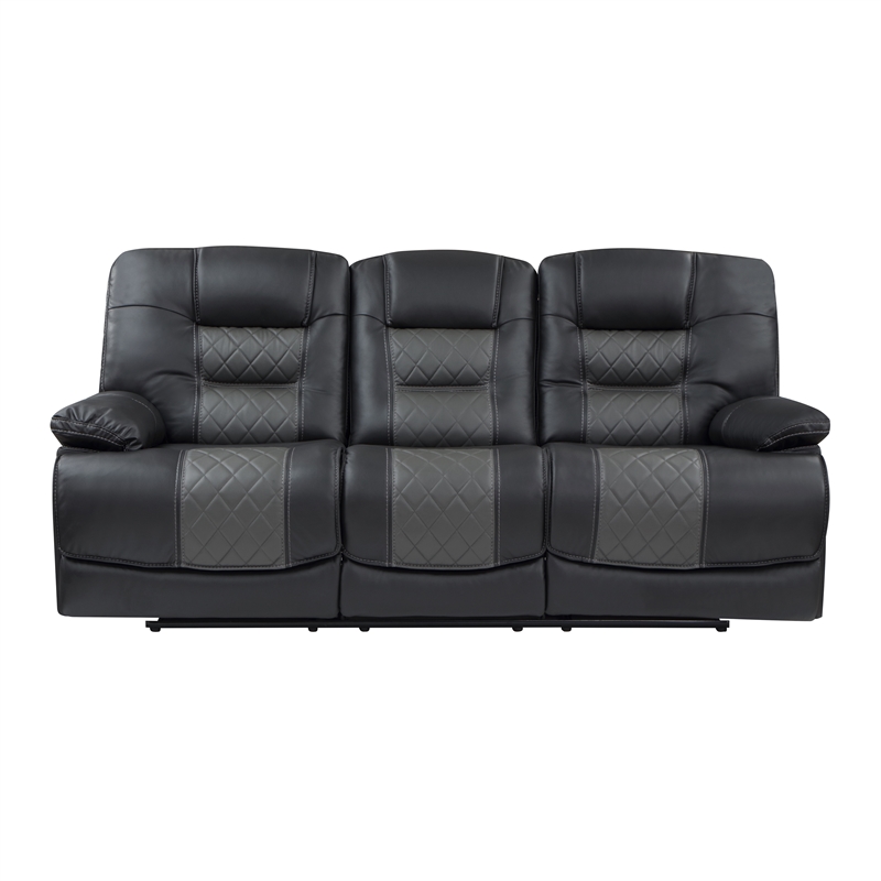 Lexicon Fabian Breathable Faux Leather Double Reclining Sofa in 2-Tone Gray