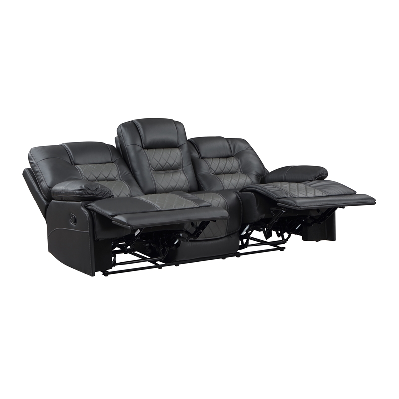 Lexicon Fabian Breathable Faux Leather Double Reclining Sofa in 2-Tone Gray