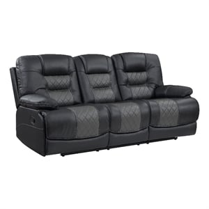 Lexicon Fabian Breathable Faux Leather Double Reclining Sofa in 2-Tone Gray
