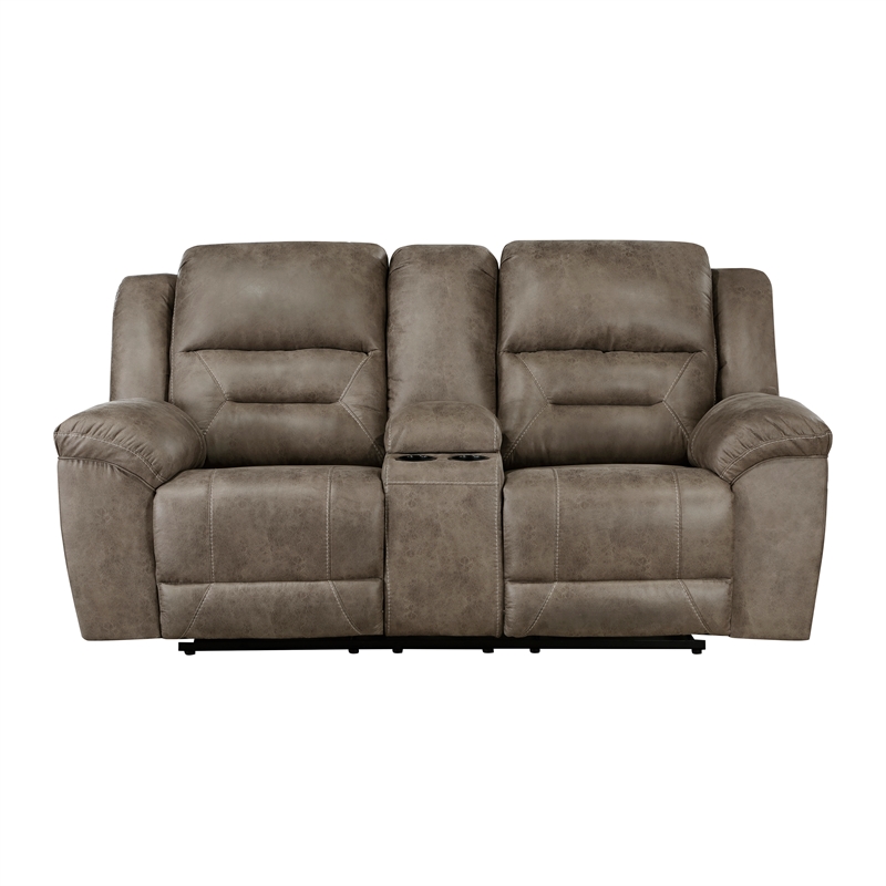 Lexicon Hazen Microfiber Manual Double Reclining Love Seat in Brown