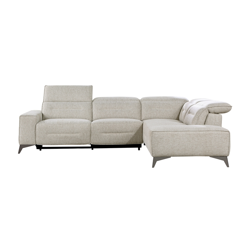 Lexicon Adahlia Chenille Upholstery 2pc Power Sectional w/ Right Chaise in Sand