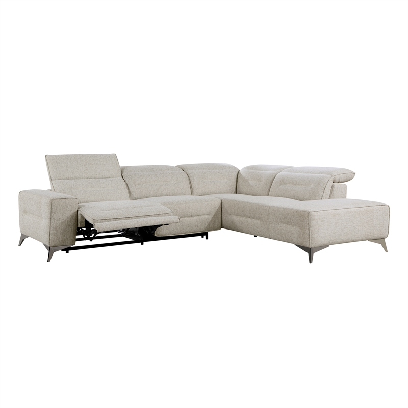Lexicon Adahlia Chenille Upholstery 2pc Power Sectional w/ Right Chaise in Sand