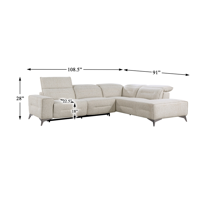 Lexicon Adahlia Chenille Upholstery 2pc Power Sectional w/ Right Chaise in Sand
