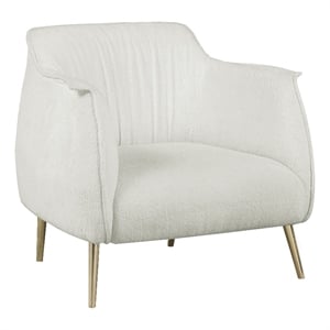 Lexicon Rachael boucle Upholstery Accent Chair with metal legs in White color