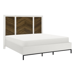 Lexicon Oslo Wood Eastern King Bed in 2-Tone Finish (White and Walnut)