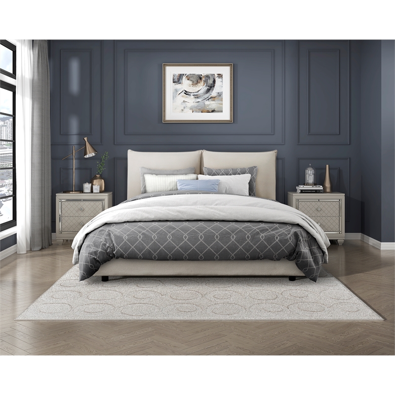 Lexicon Linna Chenille Upholstery Queen Platform Bed in Beige
