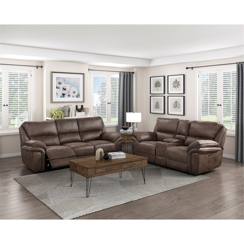 Lexicon Proctor Microfiber Power Double Reclining Love Seat in Brown