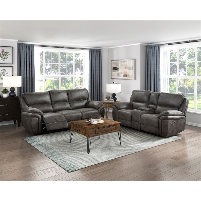 Lexicon Proctor Microfiber Power Double Reclining Love Seat in Gray