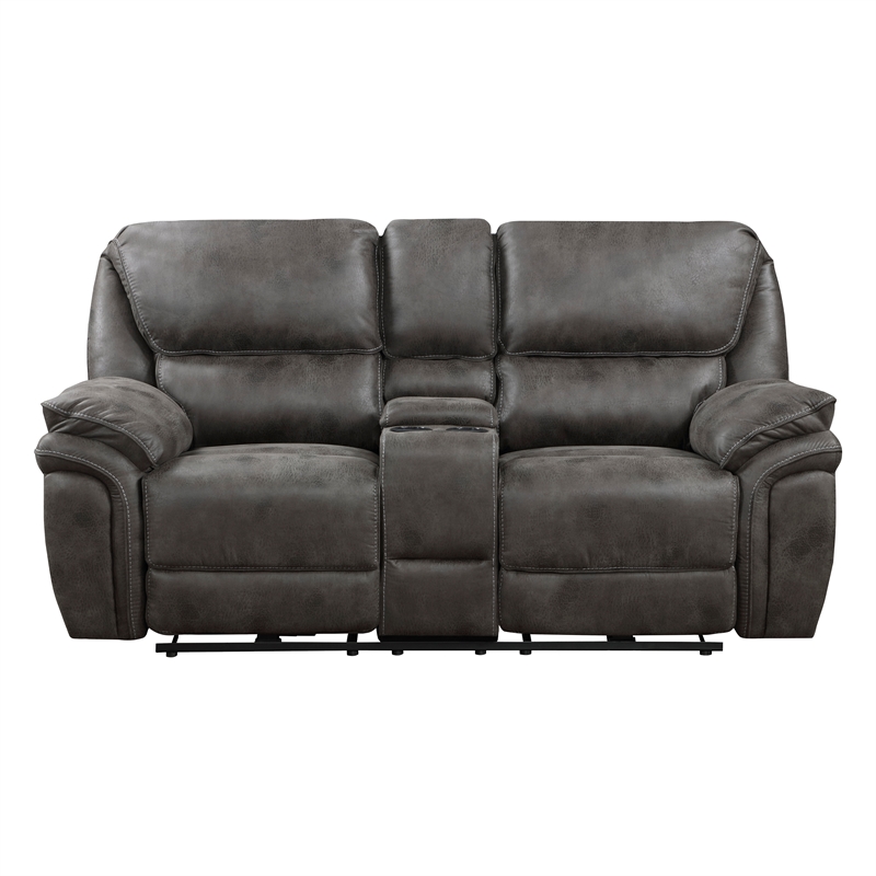 Lexicon Proctor Microfiber Power Double Reclining Love Seat in Gray