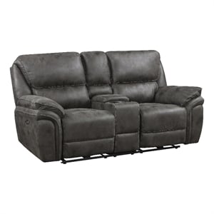 Lexicon Proctor Microfiber Power Double Reclining Love Seat in Gray