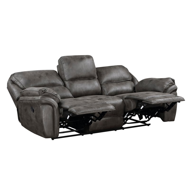 Lexicon Proctor Microfiber Manual Double Reclining Sofa in Gray