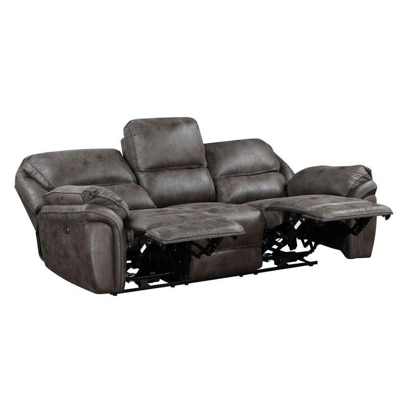 Lexicon Proctor Microfiber Power Double Reclining Sofa in Gray