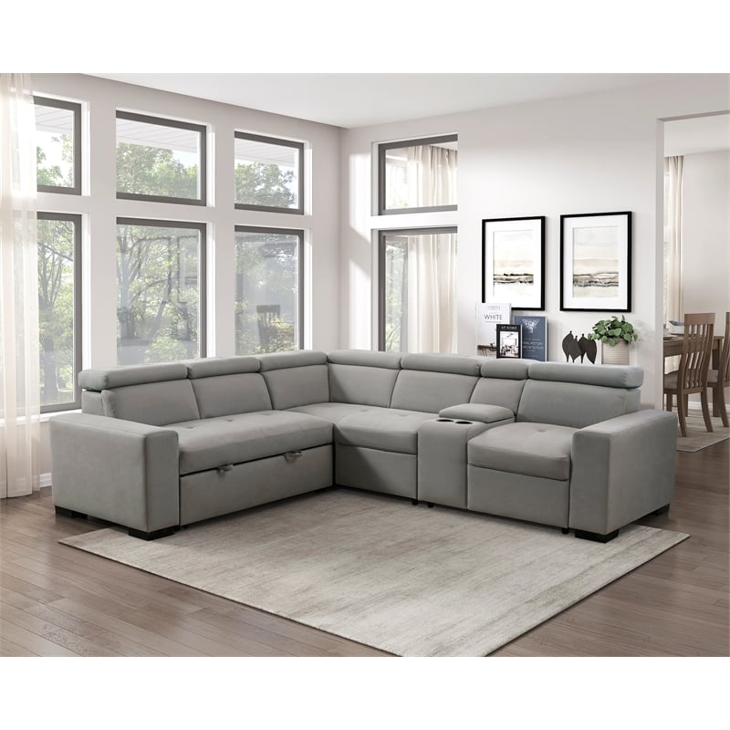 Lexicon Farrah Polished Microfiber 3-Piece Sofa with Pull-out bed in Light Gray