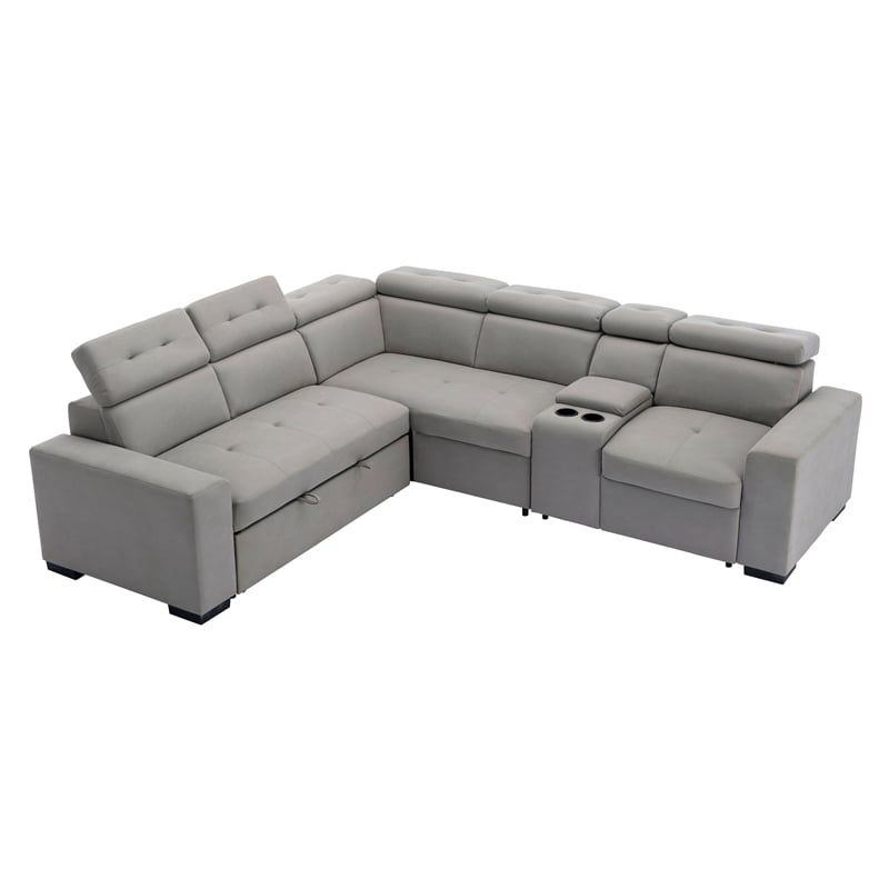 Lexicon Farrah Polished Microfiber 3-Piece Sofa with Pull-out bed in Light Gray