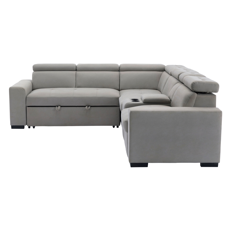 Lexicon Farrah Polished Microfiber 3-Piece Sofa with Pull-out bed in Light Gray