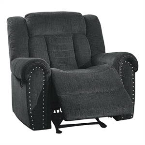 lexicon nutmeg chenille upholstered glider reclining chair in charcoal gray
