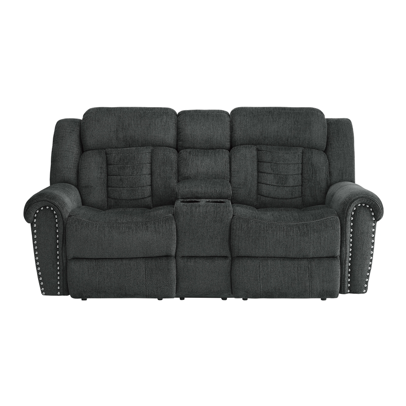 Lexicon Nutmeg Chenille Upholstered Double Reclining Loveseat in Charcoal Gray