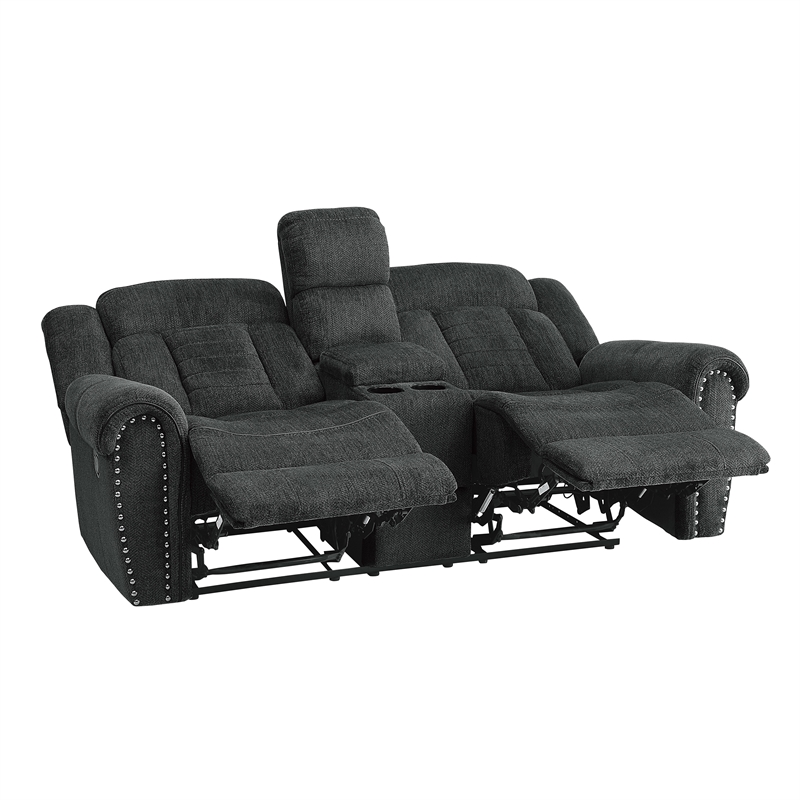 Lexicon Nutmeg Chenille Upholstered Double Reclining Loveseat in Charcoal Gray