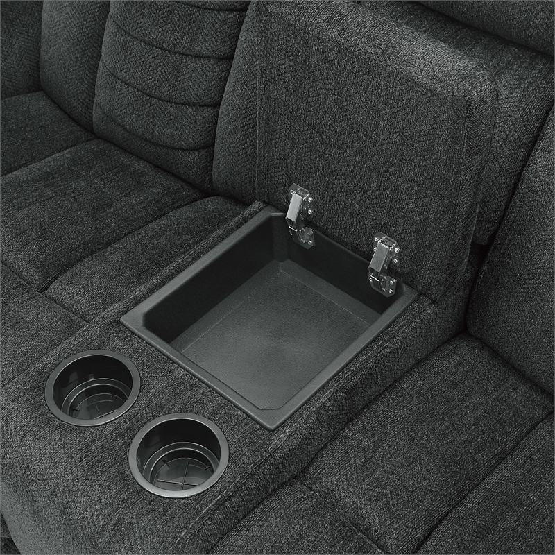 Lexicon Nutmeg Chenille Upholstered Double Reclining Loveseat in Charcoal Gray