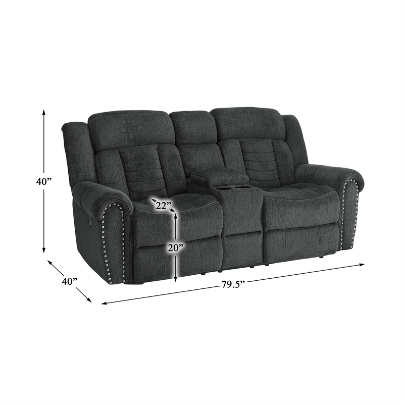 Lexicon Nutmeg Chenille Upholstered Double Reclining Loveseat in Charcoal Gray
