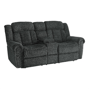 Lexicon Nutmeg Chenille Upholstered Double Reclining Loveseat in Charcoal Gray