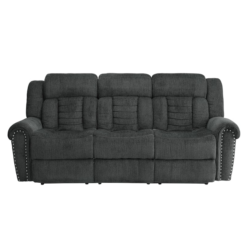 Lexicon Nutmeg Chenille Upholstered Double Reclining Sofa in Charcoal Gray