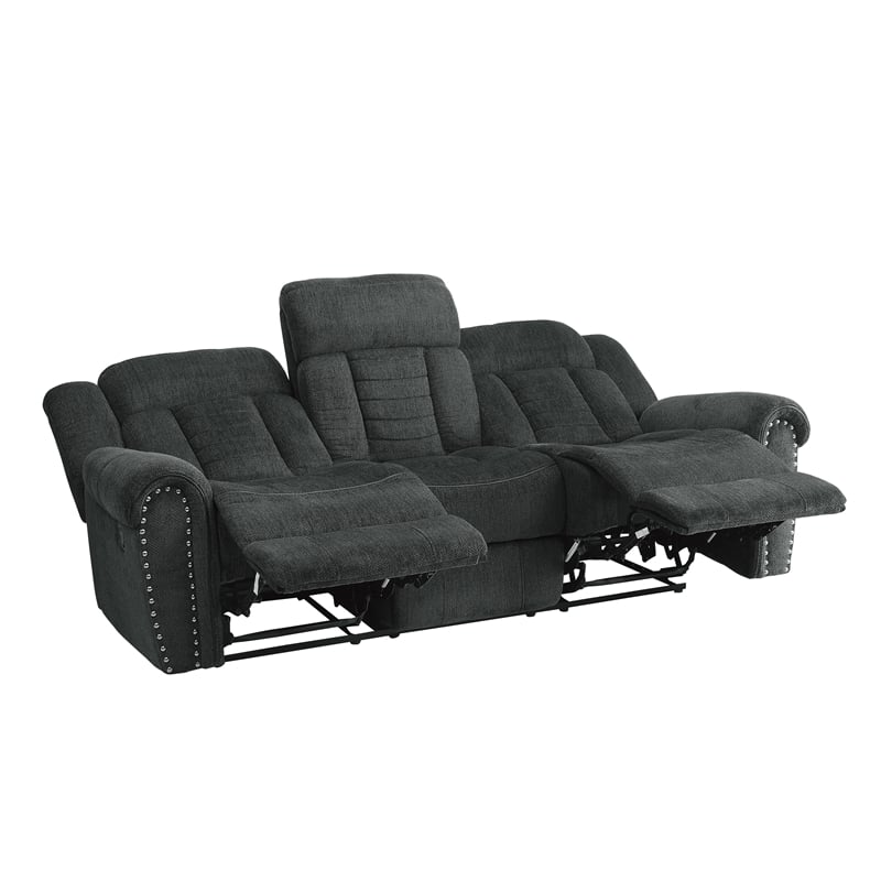 Lexicon Nutmeg Chenille Upholstered Double Reclining Sofa in Charcoal Gray