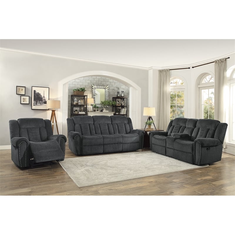 Lexicon Nutmeg Chenille Upholstered Double Reclining Sofa in Charcoal Gray