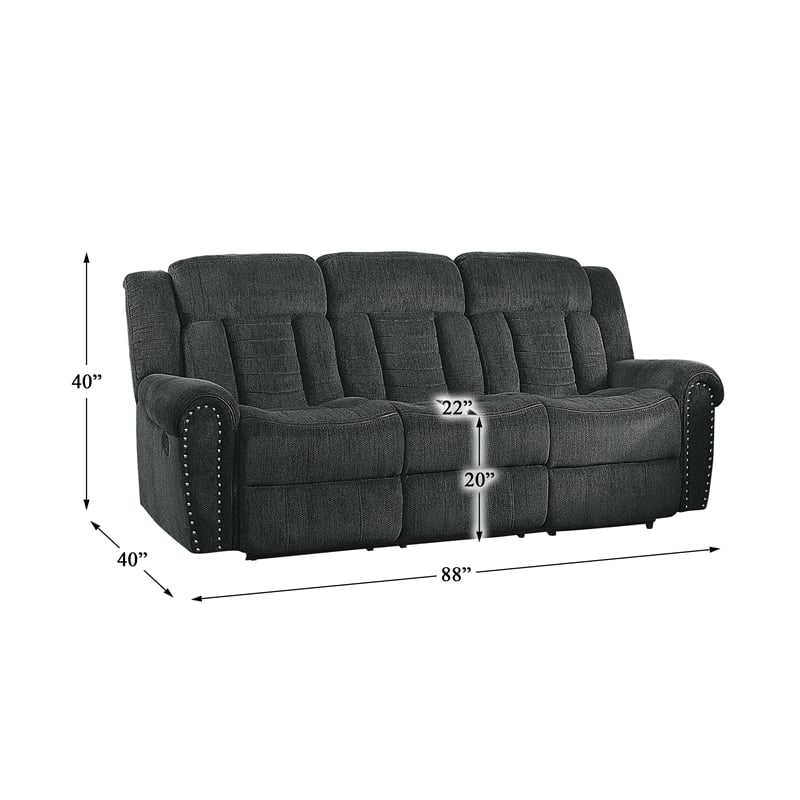 Lexicon Nutmeg Chenille Upholstered Double Reclining Sofa in Charcoal Gray