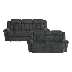 Lexicon Nutmeg 2-Piece Manual Reclining Sofa Set in Charcoal Gray